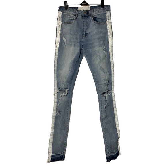 Kollar Distressed Stripe Denim Skinny Jean size 28 - Picture 2 of 12